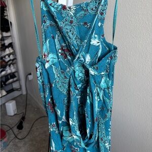 Floral Teal Dress with Knot Detail